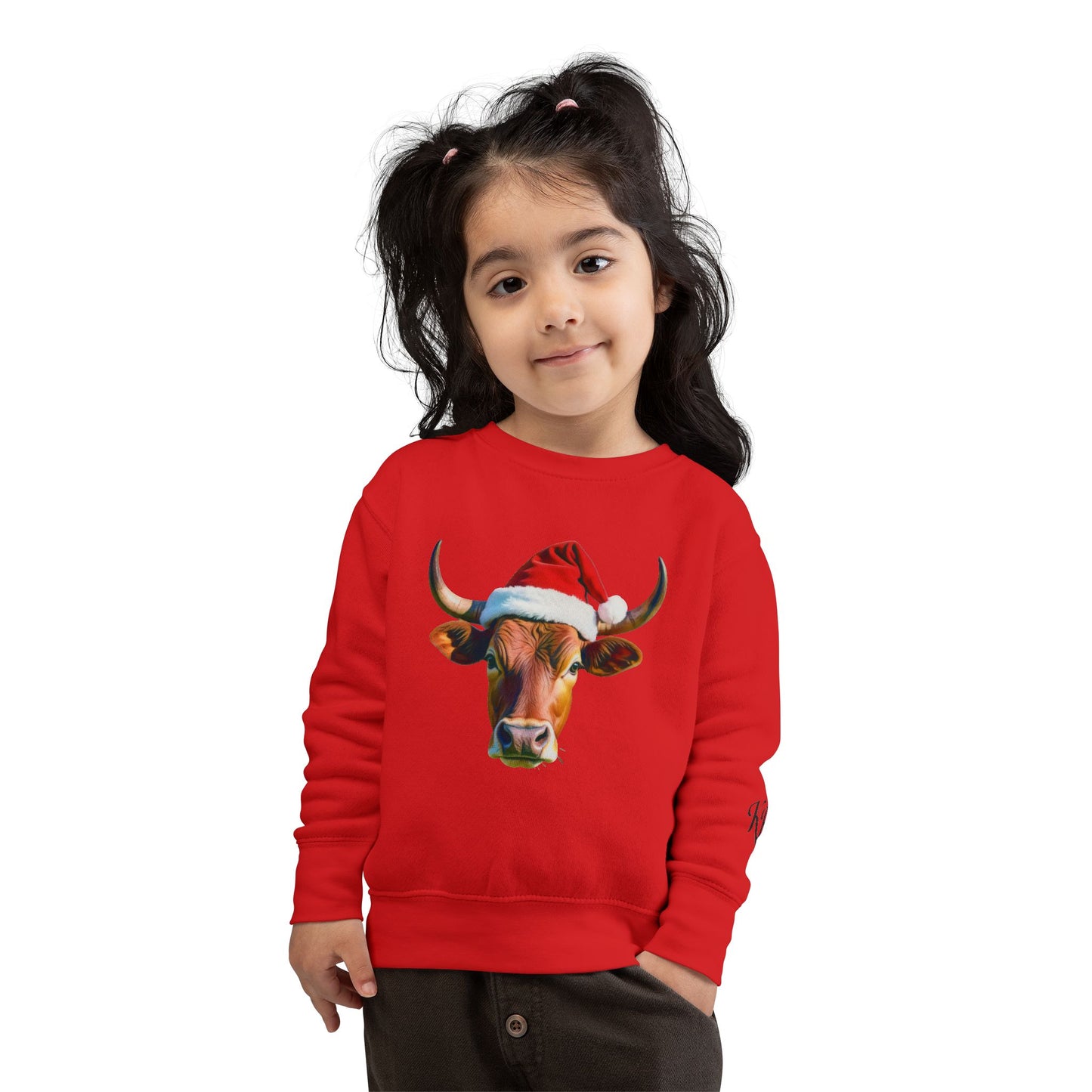 Festive Cow Toddler Sweatshirt - Christmas Apparel, Cute Kid's Winter Wear, Holiday Gift, Fun Festive Outfit, Animal Print Clothing