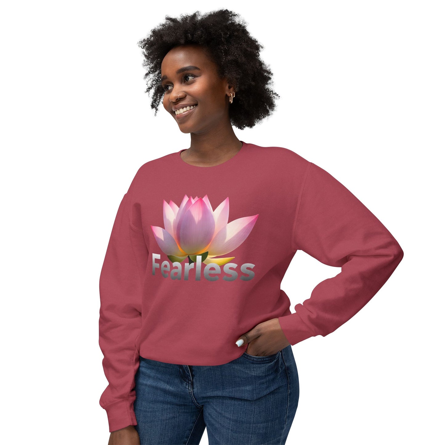 Fearless Lotus Unisex Sweatshirt, Inspirational Gift, Casual Wear, Mindfulness Apparel, Spring Fashion, Unique Layering Piece