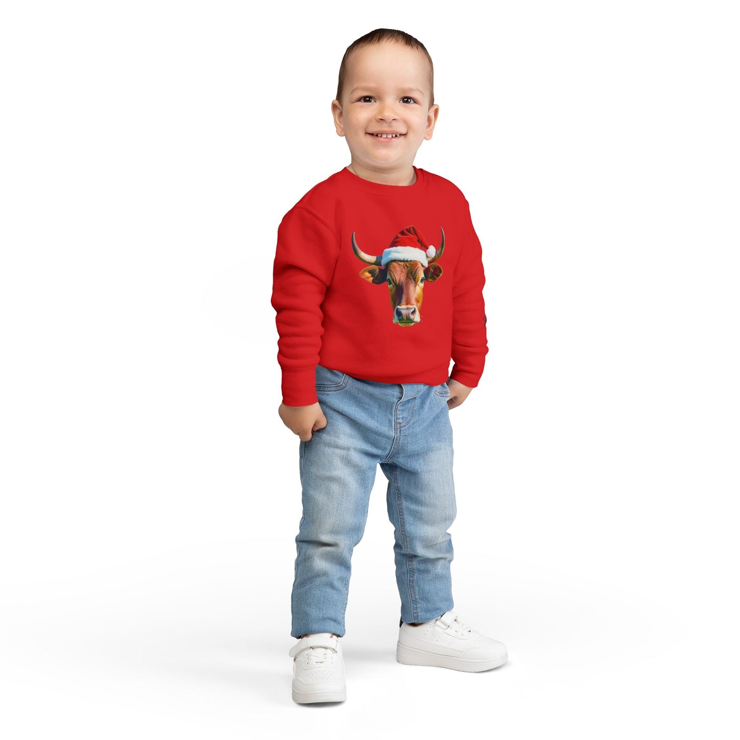 Festive Cow Toddler Sweatshirt - Christmas Apparel, Cute Kid's Winter Wear, Holiday Gift, Fun Festive Outfit, Animal Print Clothing