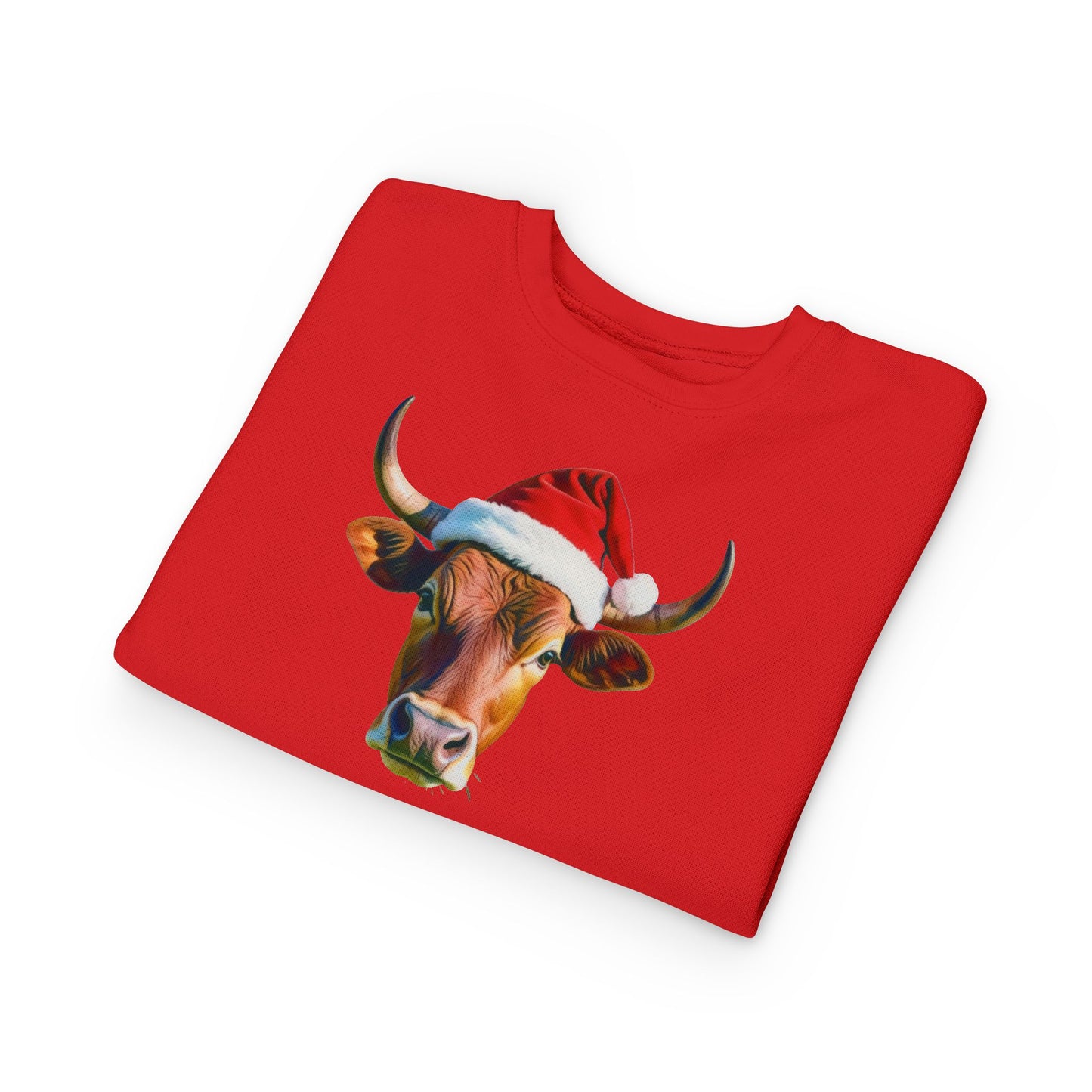 Festive Cow Toddler Sweatshirt - Christmas Apparel, Cute Kid's Winter Wear, Holiday Gift, Fun Festive Outfit, Animal Print Clothing