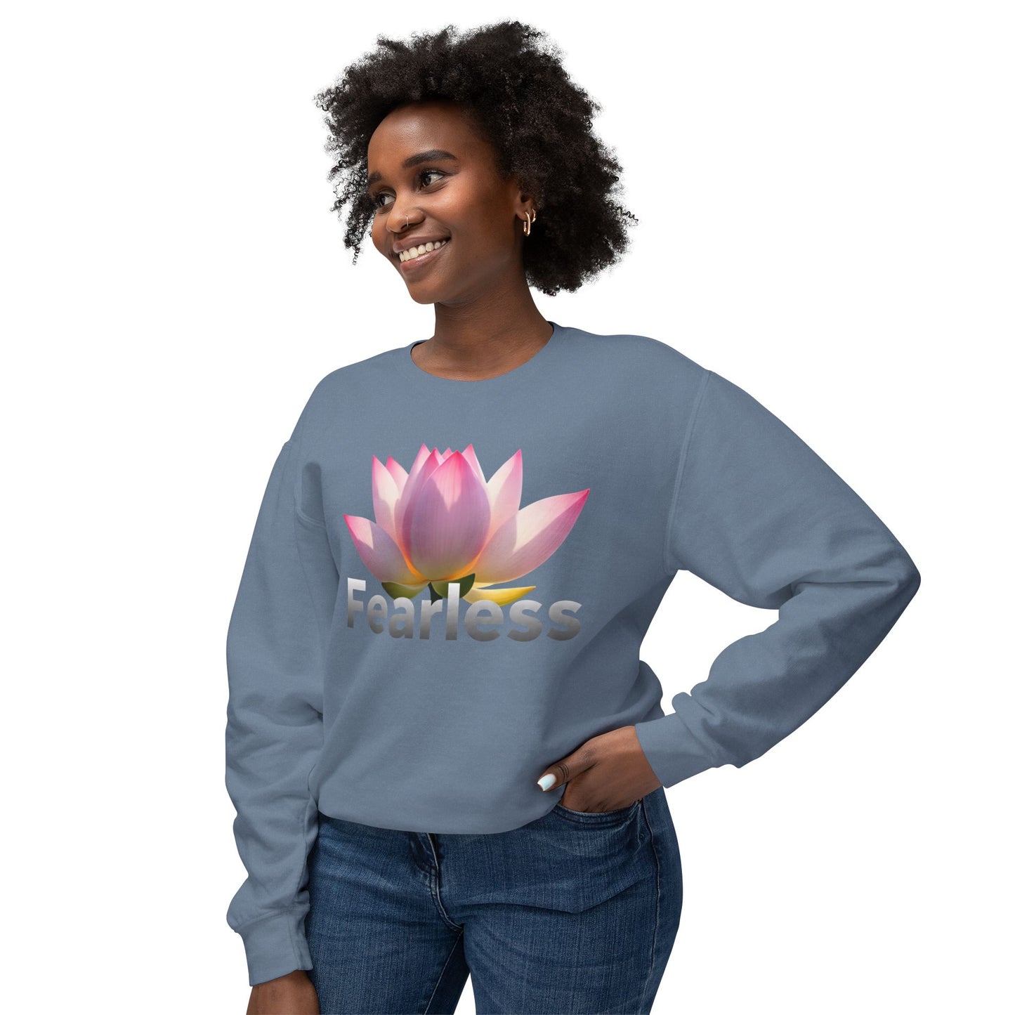 Fearless Lotus Unisex Sweatshirt, Inspirational Gift, Casual Wear, Mindfulness Apparel, Spring Fashion, Unique Layering Piece