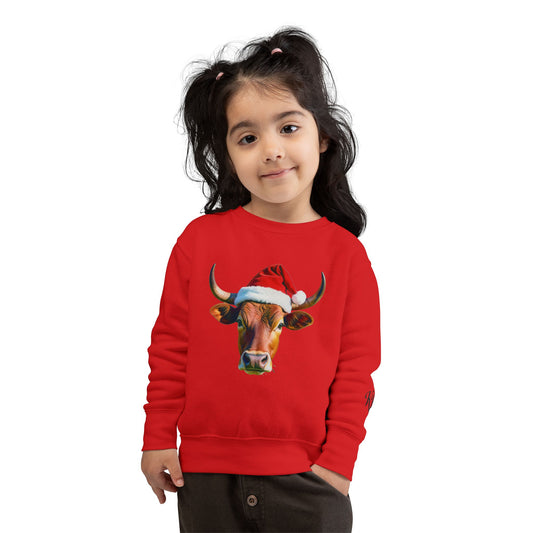 Festive Cow Toddler Sweatshirt - Christmas Apparel, Cute Kid's Winter Wear, Holiday Gift, Fun Festive Outfit, Animal Print Clothing