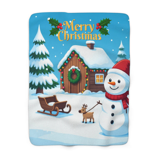 Cozy Holiday Sherpa Blanket, Christmas Decor, Snowman Throw, Warm Fleece Gift, Winter Home Accessory, Festive Comfort