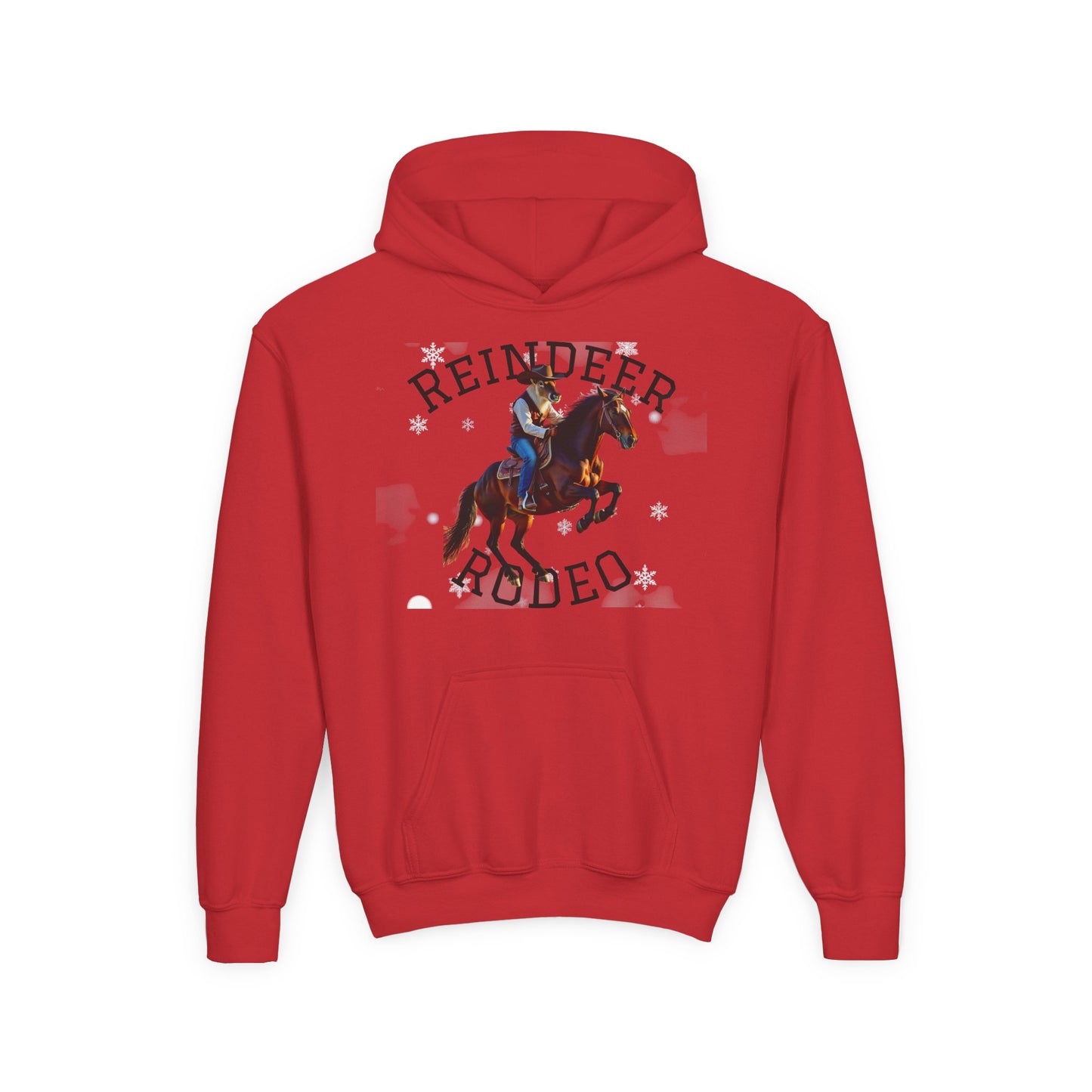 Reindeer Rodeo Youth Hoodie, Cute Holiday Sweatshirt, Winter Fashion, Kids Christmas Apparel, Fun Gift for Cowgirls