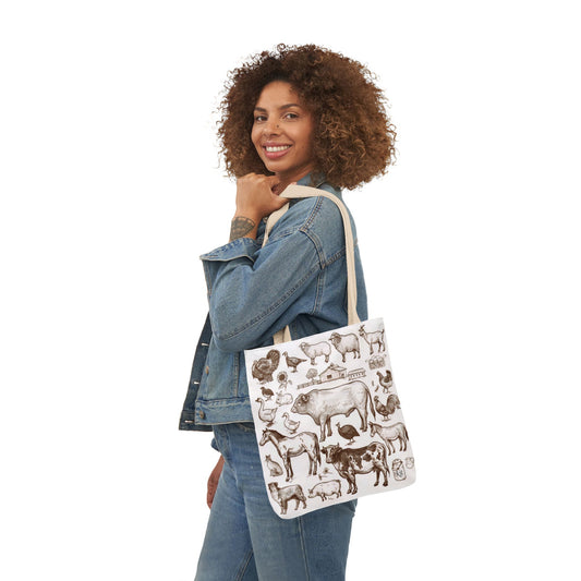 Farm Animal Canvas Tote Bag with 5-Color Straps, Eco-Friendly Shopper, Farmhouse Decor, Gifts for Animal Lovers, Summer Picnic Bag